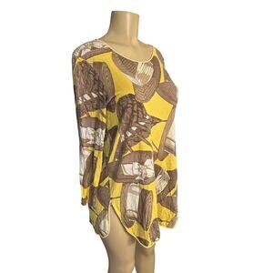 Vintage Women M Mondrian Designer Italy Yellow Hat Print Tunic Shirt Dress
